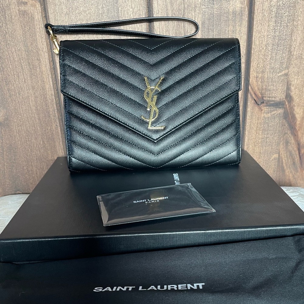 YSL Saint Laurent Matelasse Monogram Envelope Clutch